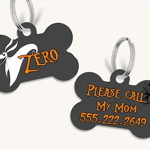 Personalized double sided Halloween movie dog and cat tag, Zero pet tag, nightmare before pet ID tag, Zero dog and cat tag, cartoon movie