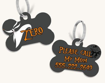 Personalized double sided Halloween movie dog and cat tag, Zero pet tag, nightmare before pet ID tag, Zero dog and cat tag, cartoon movie