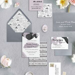 Conjunto Elisabetta - Conjunto de convite de casamento moderno em aquarela - 6 peças + envelope principal e endereçamento de envelope RSVP
