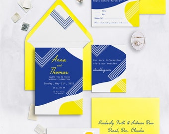 Maddalena set - Bold geometrical wedding invitation set - 6 pieces + main envelope and RSVP envelope addressing