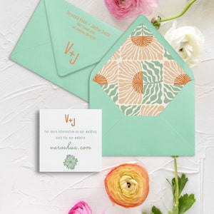 Marta set Retro wedding invitation set 6 pieces main envelope and RSVP envelope addressing image 4