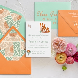 Marta set Retro wedding invitation set 6 pieces main envelope and RSVP envelope addressing image 2