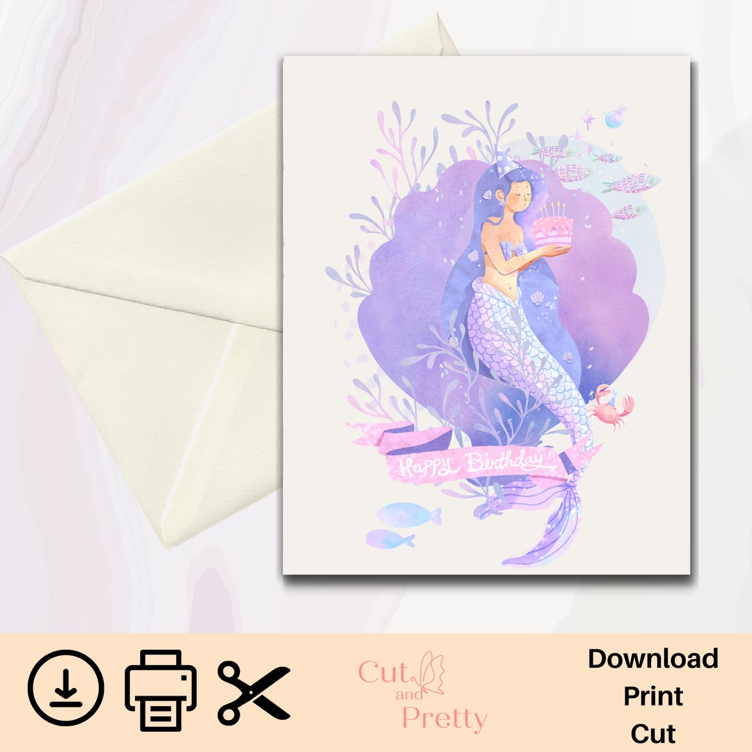 Printable Mermaid Birthday Card PDF File Birthday Card 5x7 Template ...