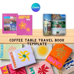 30 modello di libro fotografico con stampa di viaggio/diario di viaggio stampabile, libri decorativi, tavolo per libri da caffè, modello di ebook Canva