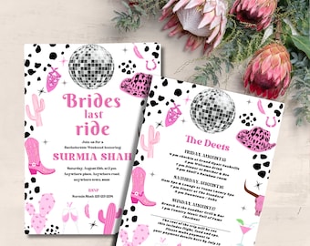 Let's Go Girls Nashville Bachelorette Party Invitation and Itinerary Template, Scribble Illustrated Last Rodeo Party Nash Bash Hens Invite