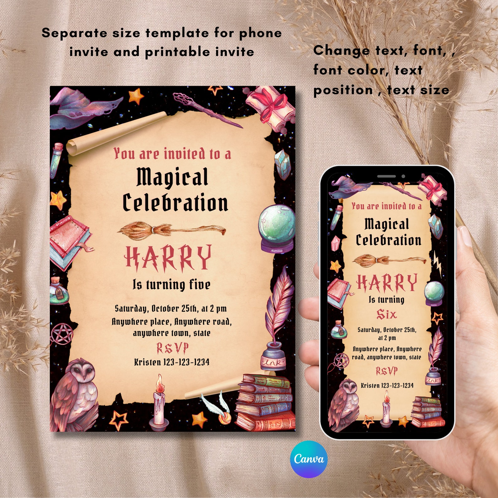 Magic Invite Editable Wizard Theme Birthday Invitation Digital Invite + Printable ...