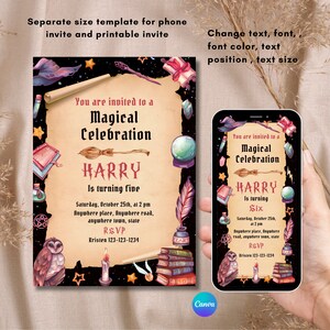 Editable Wizard theme Birthday Invitation digital invite + printable invite  Magic Invitation Magic School Birthday Party phone invite canva