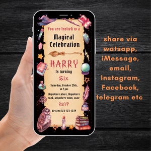 Editable Wizard theme Birthday Invitation digital invite + printable invite  Magic Invitation Magic School Birthday Party phone invite canva