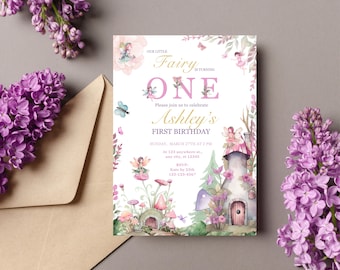 Fairy First Birthday Invitation, Fairy Invitation, Girls First Birthday Fairy Invitation, 1st Birthday Girl, Fairy Party Invitation, canva