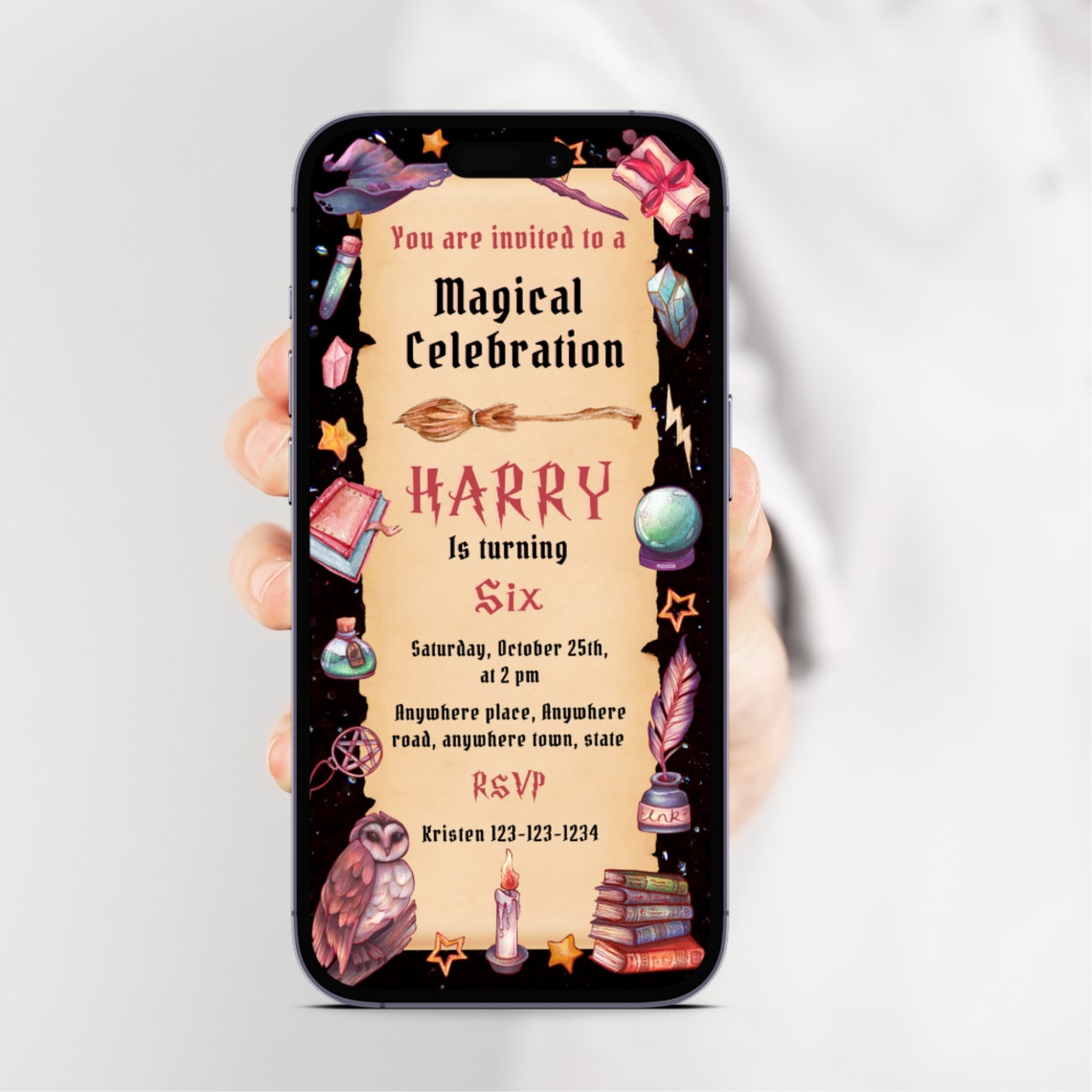 Magic Invite Editable Wizard Theme Birthday Invitation Digital Invite + Printable ...