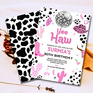 Editable Space Cowgirl Party Invitation  printable + digital Pink Disco Party Nashville Rodeo Birthday Party Any Age Party phone invite