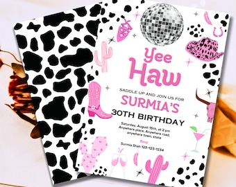 Editable Space Cowgirl Party Invitation  printable + digital Pink Disco Party Nashville Rodeo Birthday Party Any Age Party phone invite