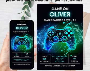 Video Game Birthday Invitation Template, Video Game Invitation, Video Game Invite, Arcade Game, Boys Gamer Party, Game Party, Editable Canva