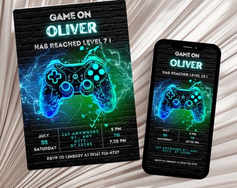 Video Game Birthday Invitation Template, Video Game Invitation, Video Game Invite, Arcade Game, Boys Gamer Party, Game Party, Editable Canva