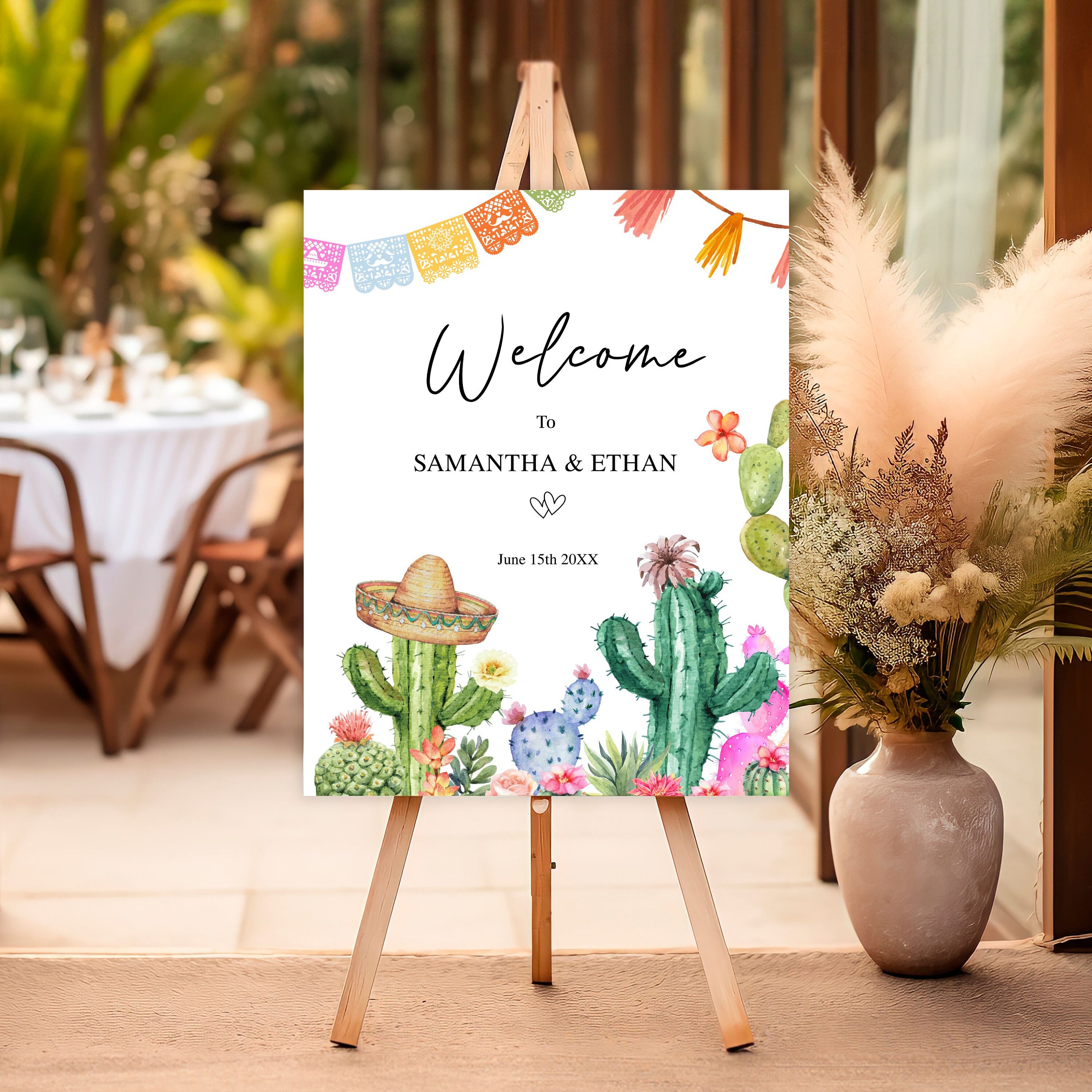 Editable Taco Fiesta Welcome Sign Mexican Theme Cactus Succulent Theme ...