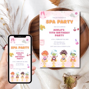 Editable spa party Invitation, pamper party invite Template, Tween Manicure & Pedicures Birthday, 5x7 Canva digital download