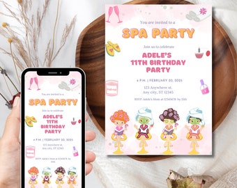 Editable spa party Invitation, pamper party invite Template, Tween Manicure & Pedicures Birthday, 5x7 Canva digital download