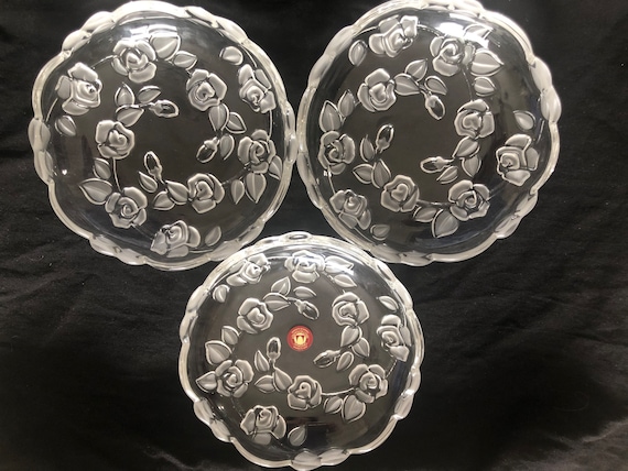 WALTHERGLAS ガラス皿　2点セット Vintage Original WALTHERGLAS Frosted and Clear Rose Dish, Made in