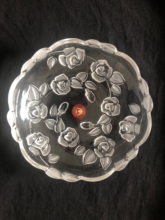 Vintage Original WALTHERGLAS Frosted and Clear Rose Dish, Made in