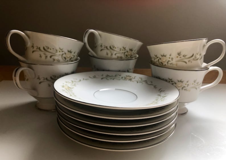 Sango China Japan Debutante 3688, Vintage Footed Teacup and Saucer, Set