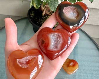 Druzy Carnelian Heart Carvings