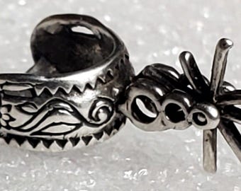 RZADKI VTG Nuvo Srebrny wisiorek Western Spur Spinner z sygnowanym ruchomym motywem boho