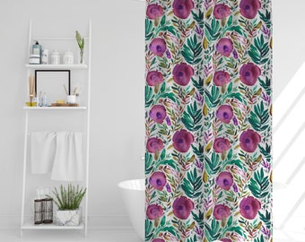 Floral decor boho shower curtain modern bathroom watercolor floral wedding gift for couple unique shabby chic curtains Boho Bathroom
