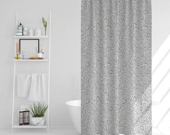 Boho Shower Curtain Gray and White Coral Inspired Minimalist Design Bathroom Decor Perfect Housewarming or Wedding Gift Unique Gift for Her