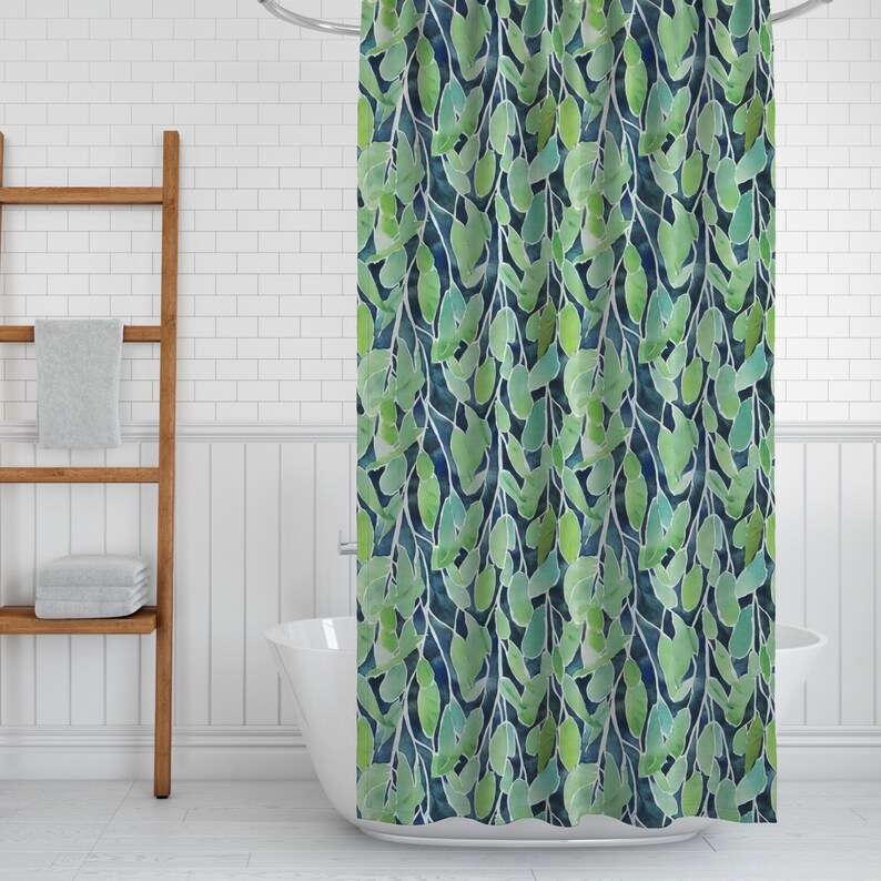 Green Willow Shower Curtain Boho Plant Shower Curtain Etsy