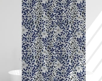 Blue, Gray and White Botanical Shower Curtain Boho Bathroom Decor for Gift for Her Bridal Shower Gift for Housewarming Present for Wedding