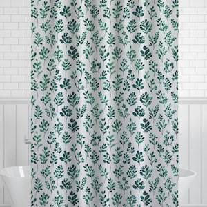 Green Botanical Shower Curtain Boho Plant Shower Curtain Minimalist Bathroom Decor Housewarming Gift Cute Wedding Gift Couple Unique Present