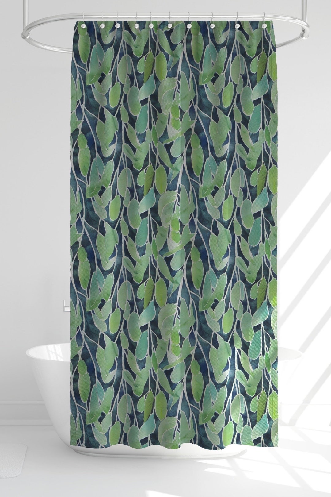Green Willow Shower Curtain Boho Plant Shower Curtain Minimalist