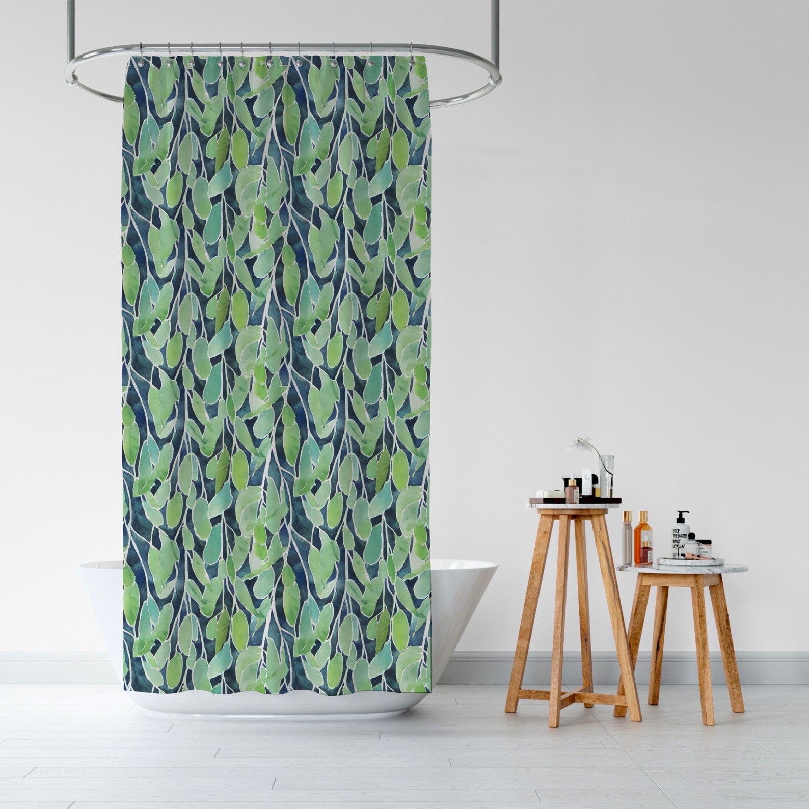 Green Willow Shower Curtain Boho Plant Shower Curtain Minimalist