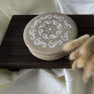 Handcrafted Ceramic Coaster with Intricate White Mandala – Boho Home Decor | Birthday Gift for Her | Housewarming Gift