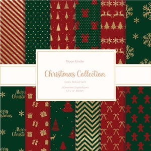 Christmas digital paper christmas tree scrapbook paper holiday ginger bread man snowflakes candy stripes stars green red and gold