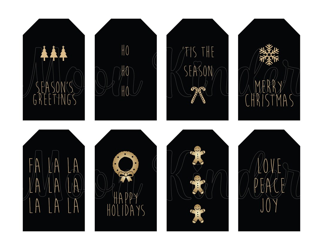 Black and Gold Christmas Gift Tags Set of 8 Printable Holiday Gift Tags ...