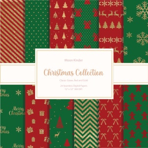 Christmas digital paper christmas tree scrapbook paper holiday ginger bread man snowflakes candy stripes stars green red and gold