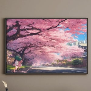 Printable Art Anime City | Digital Print Dowload | Modern | Cherry Blossoms | Tokyo Japan | Cyber punk | Colorful |  Sakura | Anime Girl