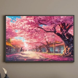 Printable Art Anime City | Digital Print Dowload | Modern | Cherry Blossoms | Tokyo Japan | Cyber punk | Colorful |  Sakura | Anime Girl