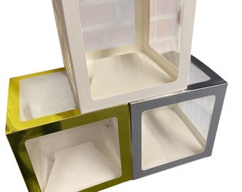 30x30x30 cm Geschenkbox Verpackungsbox Ballonbox transparent durchsichtig mit Papprahmen - für Geld Gutschein kleine Geschenke - 3 Farben