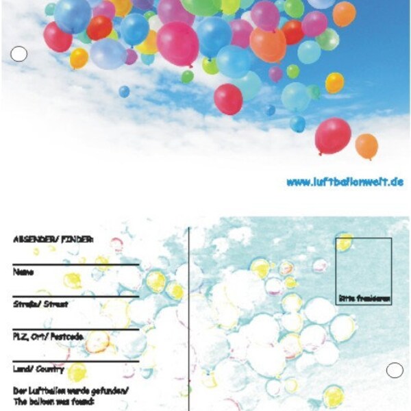 Ballonflugkarten Bunte Ballons am Himmel 50 St. DIN A6, Karten für Heliumballons Ballonkarten