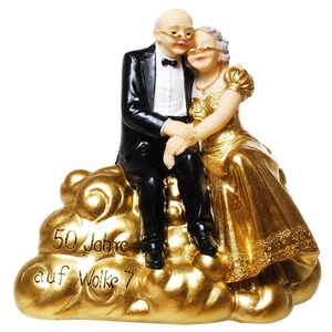 220580 - Spardose Goldhochzeit Paar auf Wolke 7 ca. 15,5 x 16,5 cm, Geldgeschenk Hochzeitstag Goldene Hochzeit