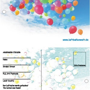 99118 - Ballonflugkarten Bunte Ballons am Himmel 50 St. DIN A6, Karten für Heliumballons Ballonkarten