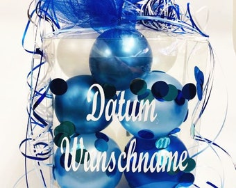 DIY, Ballonbox, Geschenkbox, Balloonbox, Ballon box, Geschenkidee, Hochzeit, Geburtstag, Geburt, Taufe - Personalisierbar - Blau