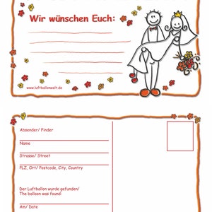90032 - Ballonflugkarten Frisch verheiratet 50 St. DIN A6, Karten für Heliumballons Ballonkarten