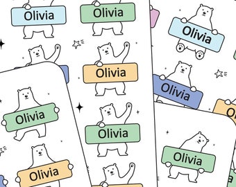 Gary the Bear Cute Name Labels - Labels for Kids - Dishwasher Safe Nametags -  Children's Waterproof Sticker Labels - Bear Name Tags
