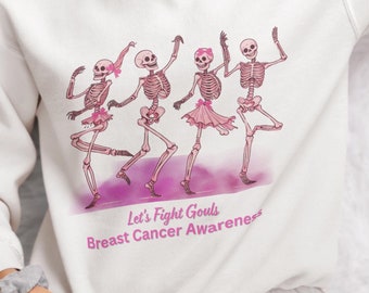 Camisola de conscientização sobre o câncer de mama, camisola de esqueleto para câncer de mama, camisola de Halloween para câncer de mama