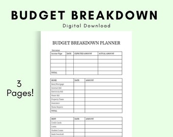 Budget Breakdown Planner, Financial planner, Finance Binder, Savings tracker, Financial planning, Biweekly Budget, Paycheck Budget, Finance,