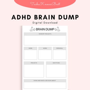 Brain Dump, ADHS Braindump, Gedanken Organizer, Gedanken Tracker, Organisationsplaner, Analyye Lähmung Planer, Gedanken Journal, Planer