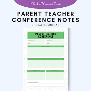 PRINTABLE Cute Parent Conference Notes, Parent-teacher conference template, Teacher meeting agenda, Parent conference form, Teacher notes